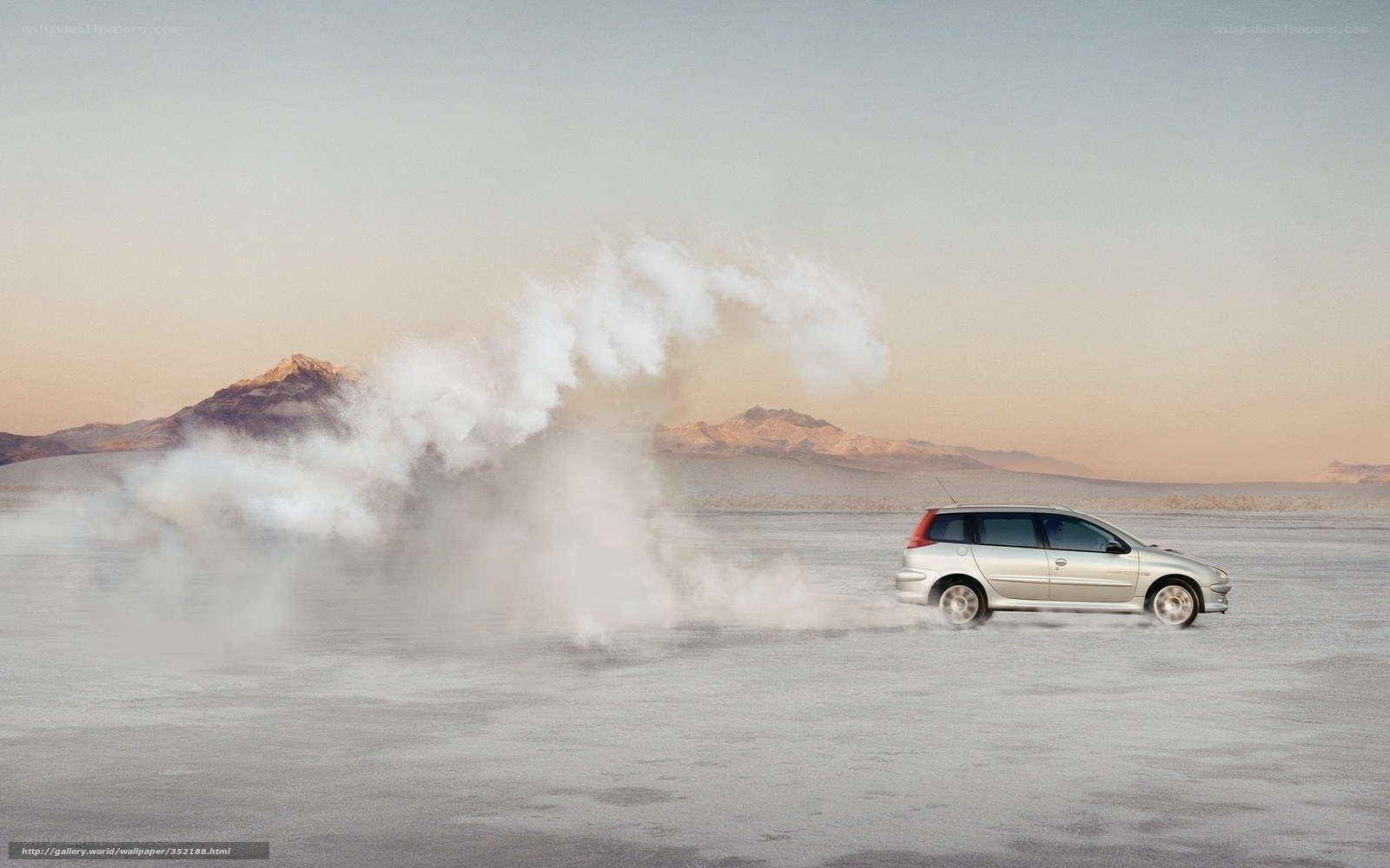 Car drifting on salt flat