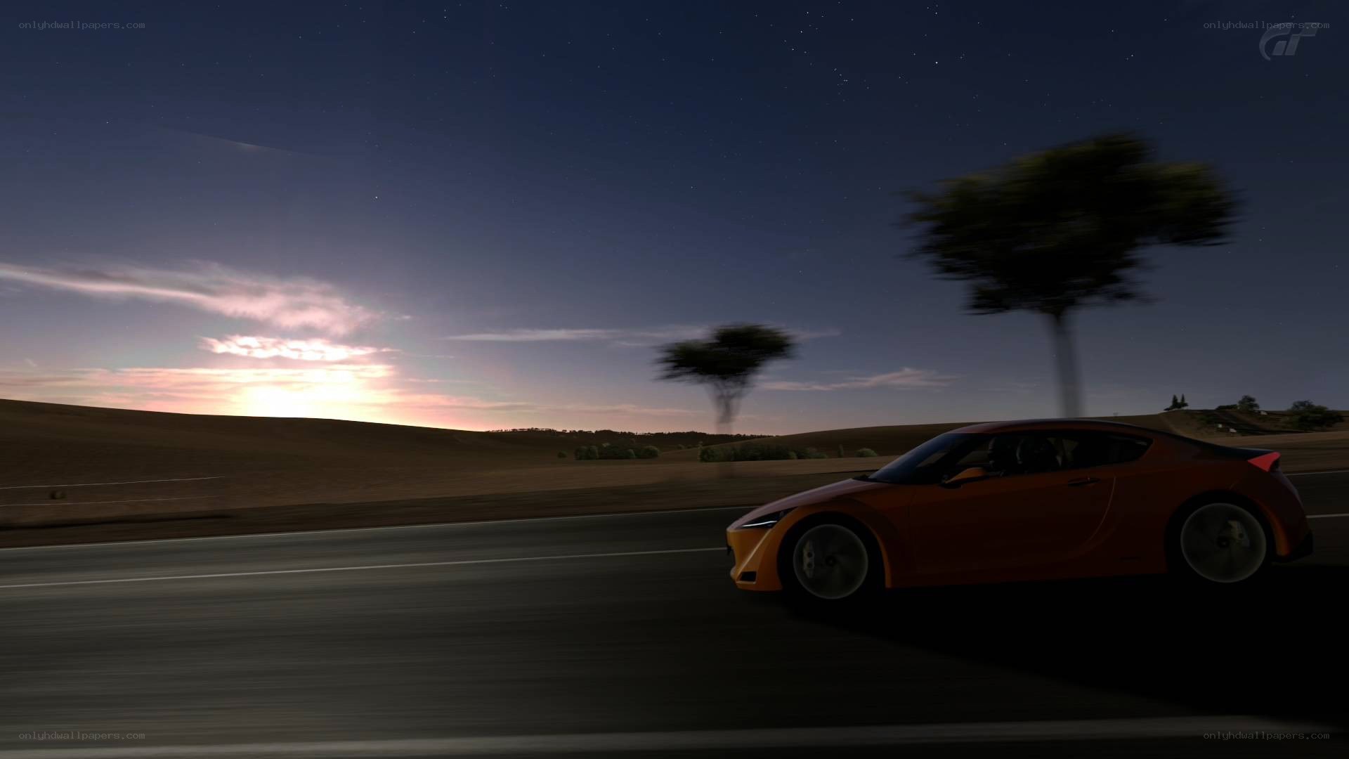 car driving at dusk