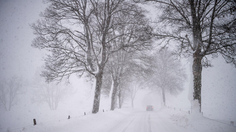 Car Driving in Snow — White, Cold