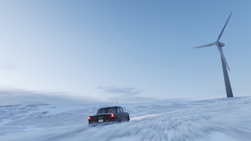 Car Driving in Snow — White, Serene