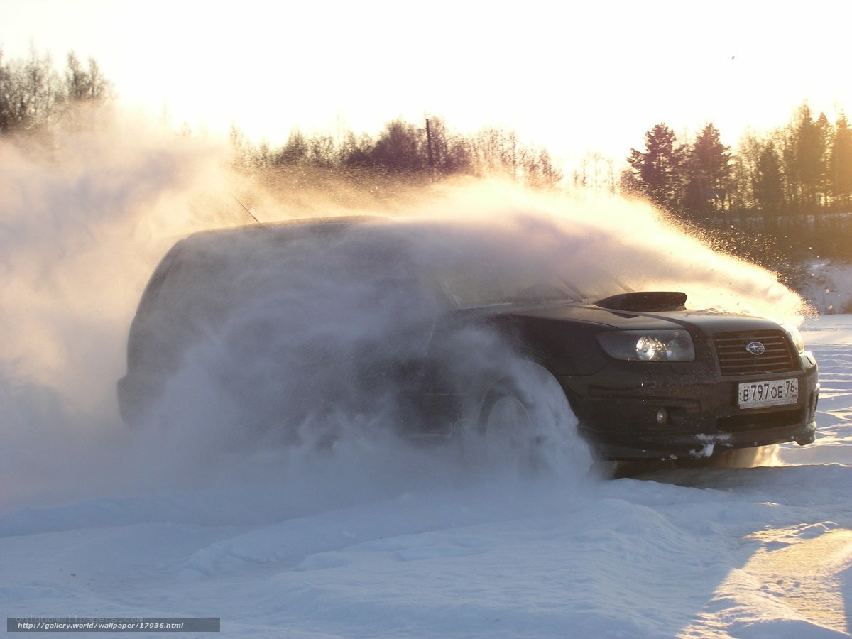 Car driving in snowstorm