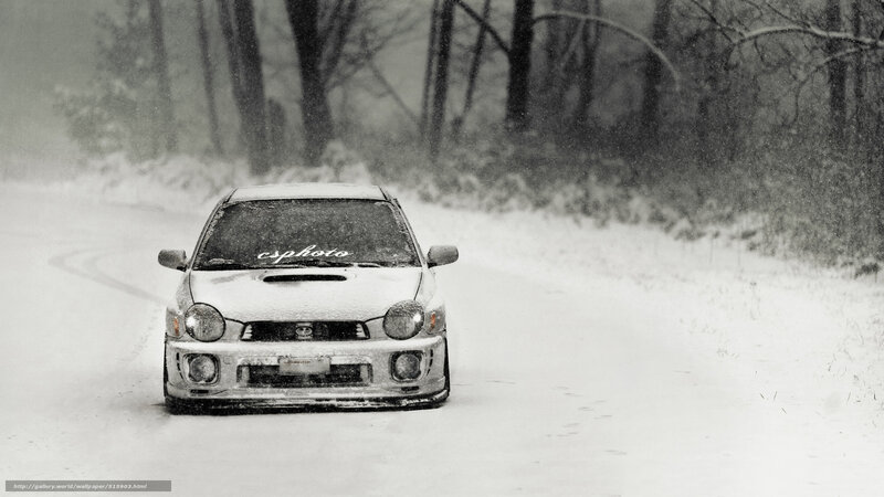 car driving in snowy forest