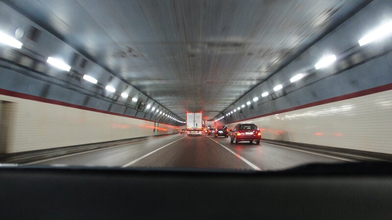 Car Driving in Tunnel — Gray
