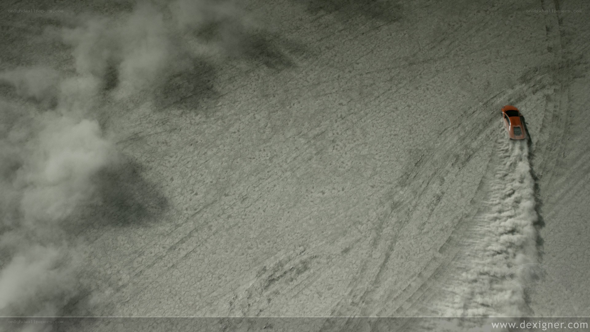 Car driving on cracked ground