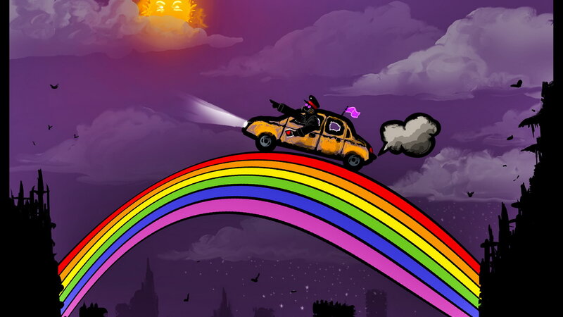 Car Driving on Rainbow