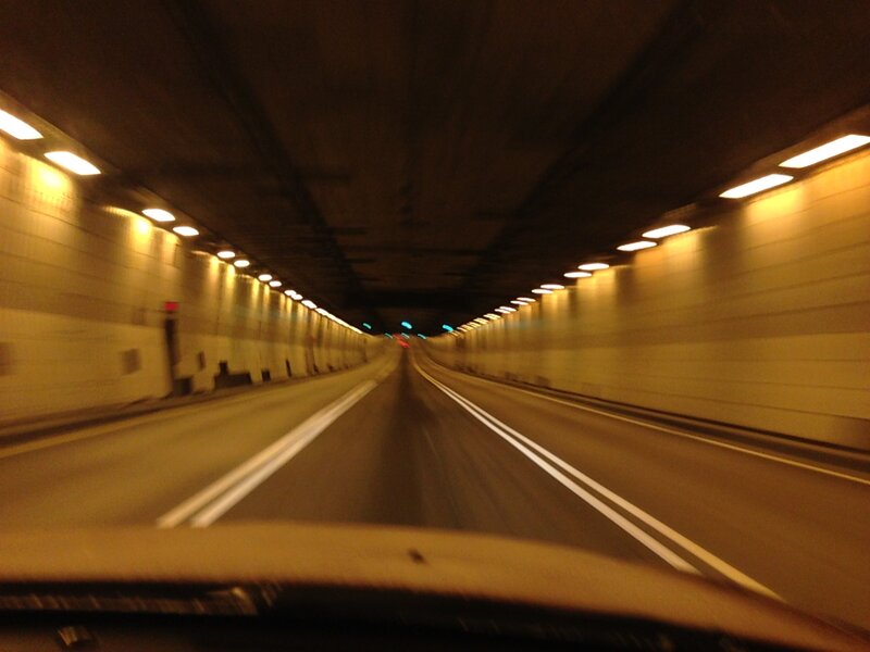 Car Driving Through Tunnel — Yellow, Dark, Night