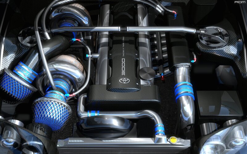Car Engine Bay — Black, Technical, 3d Render