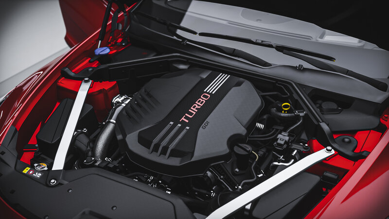 Car Engine Bay — Black, Technical, Photograph, Engine Cover, Red Body