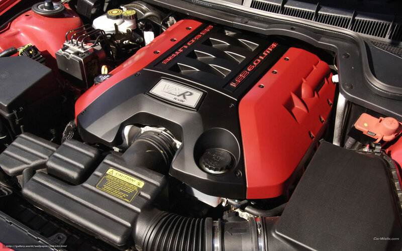 Car Engine Bay — Red, Mechanical, Afternoon