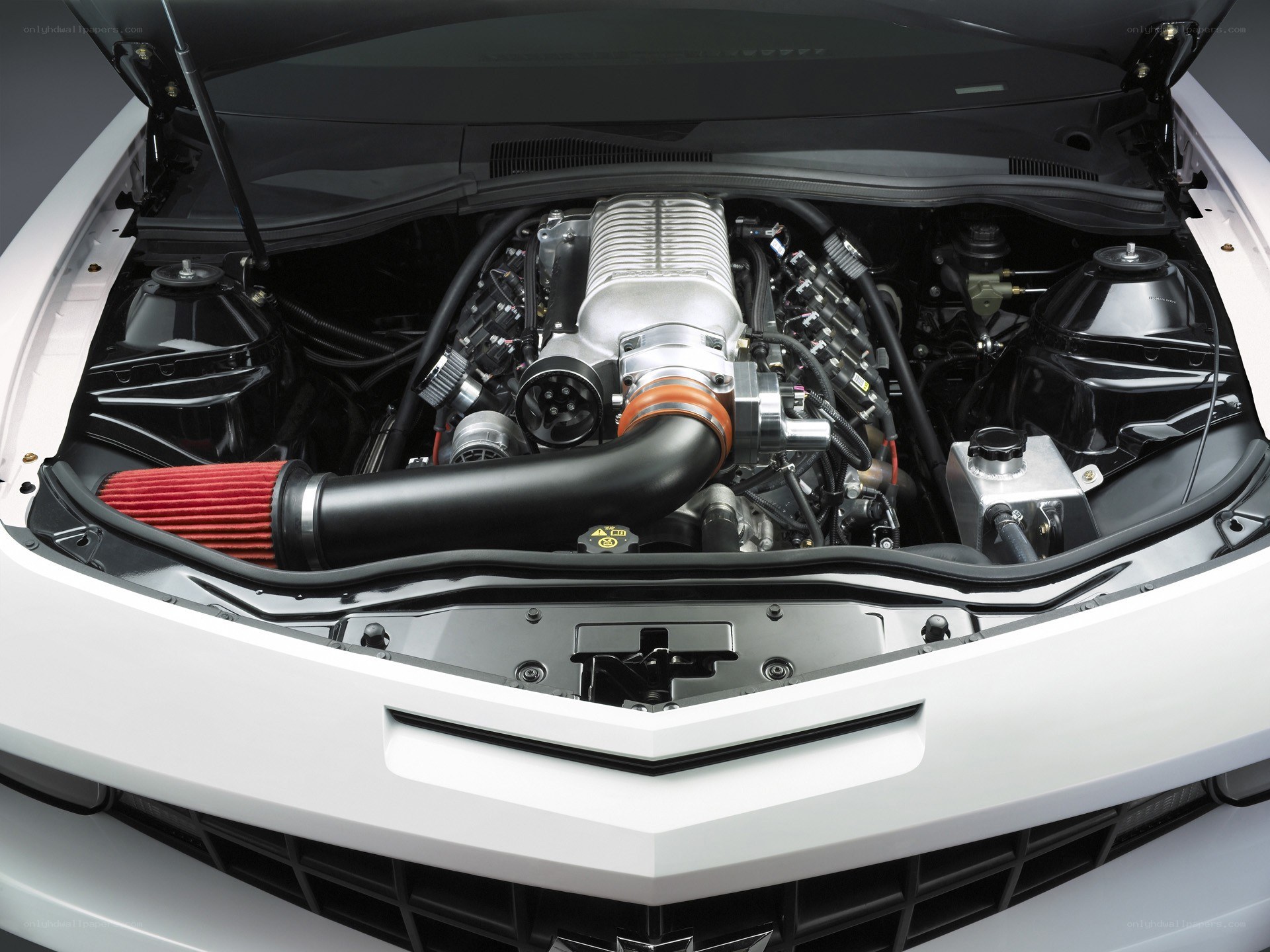 Car engine bay view