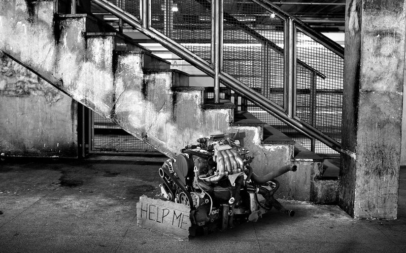 Car Engine on Stairs