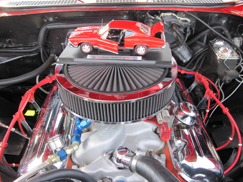 Car Engine with Model Car — Red