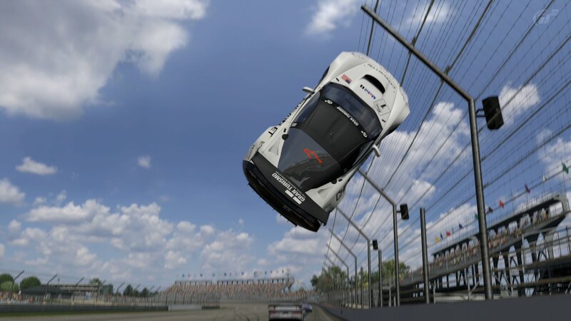 Car flying off track in racing game