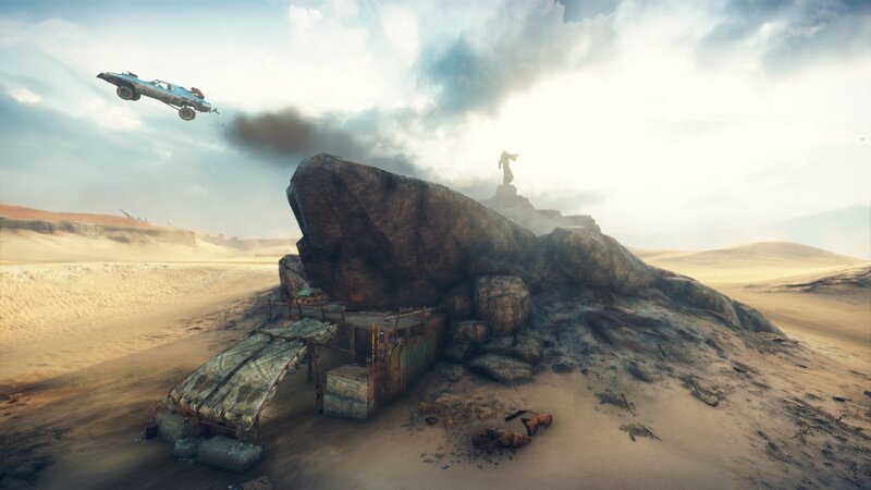 Car Flying over Desert