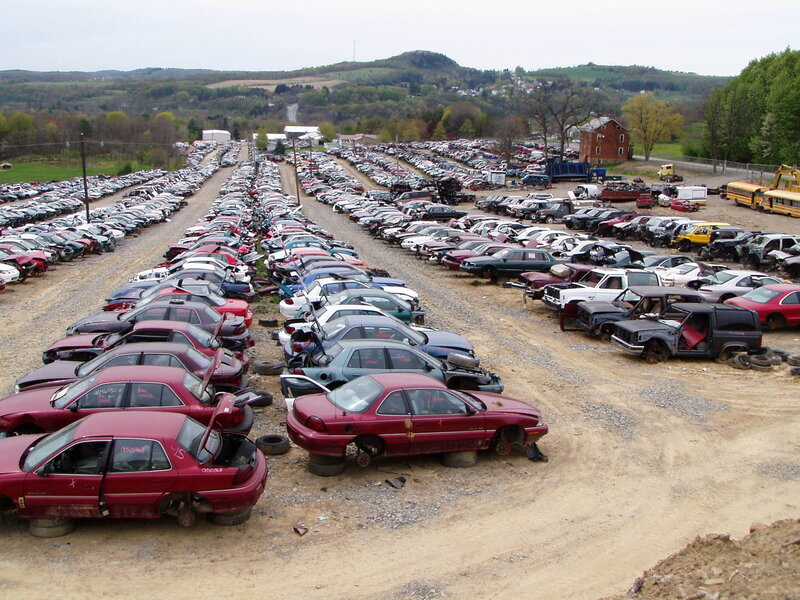 Car graveyard in rural area