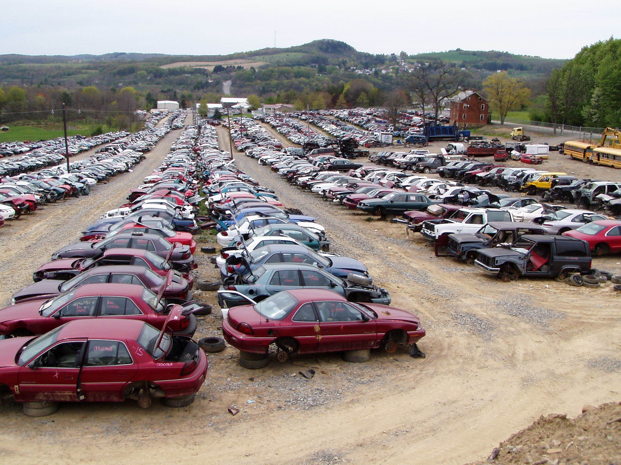 Car graveyard in rural area