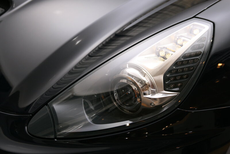 Car Headlight — Black, Dramatic, Photograph, Hood