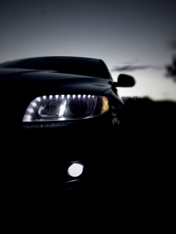 car headlights at dusk