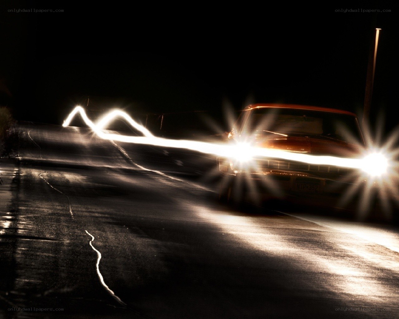 Car headlights at night