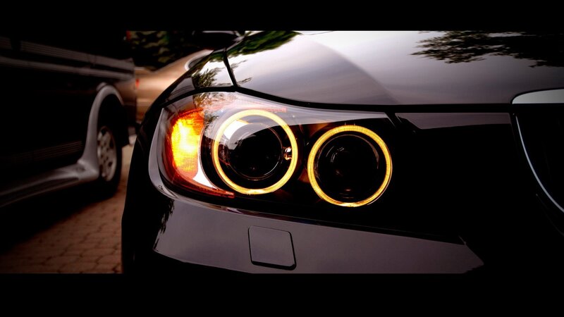 Car Headlights at Night — Black, Dramatic