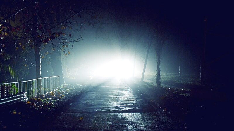 Car Headlights in Fog — Black, Dark