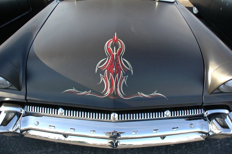 car hood with flame design