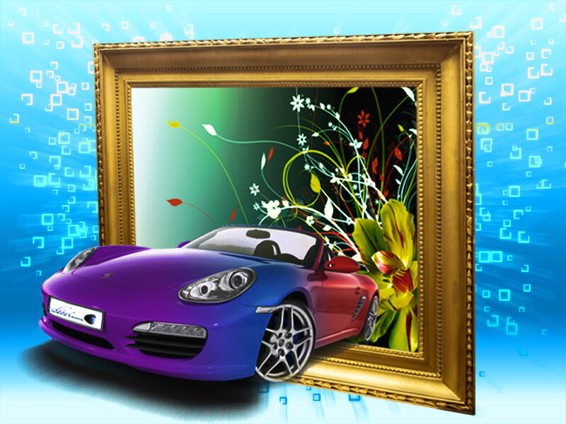 car in a picture frame