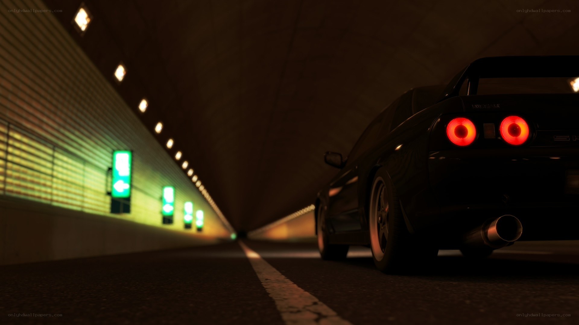 car in a tunnel at night