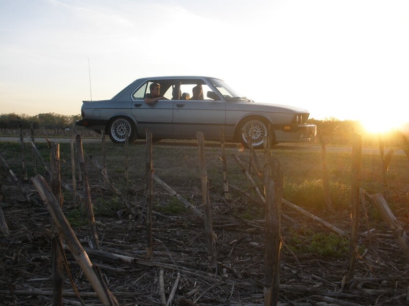 Car in field at sunset