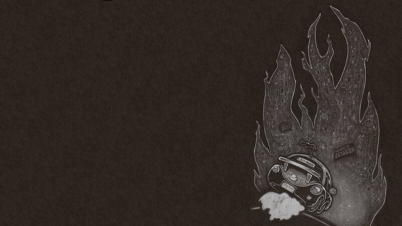 car in flames illustration