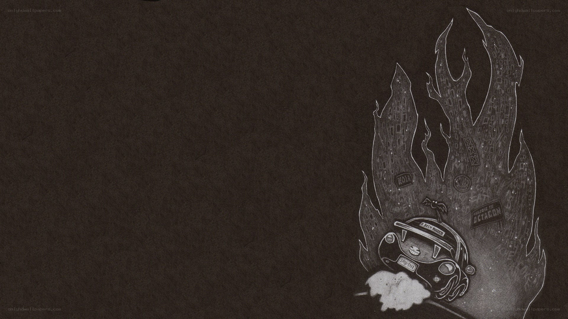 car in flames illustration