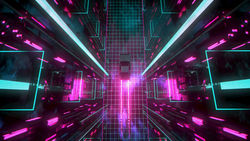 Car in Neon Tunnel