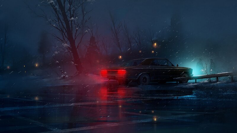 Car in Snowy Night