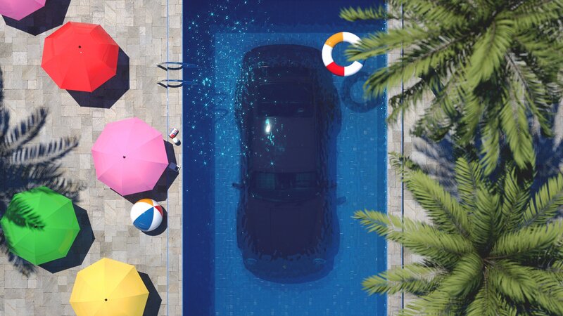 Car in Swimming Pool — Blue