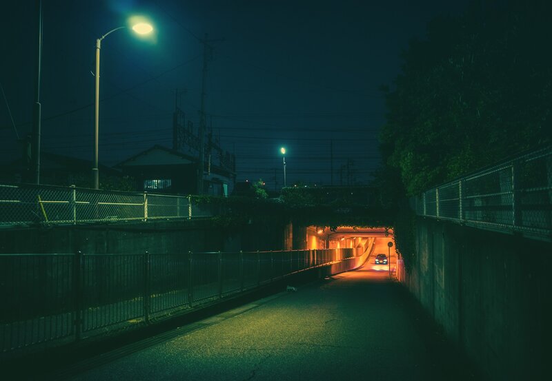 Car in Tunnel at Night — Green
