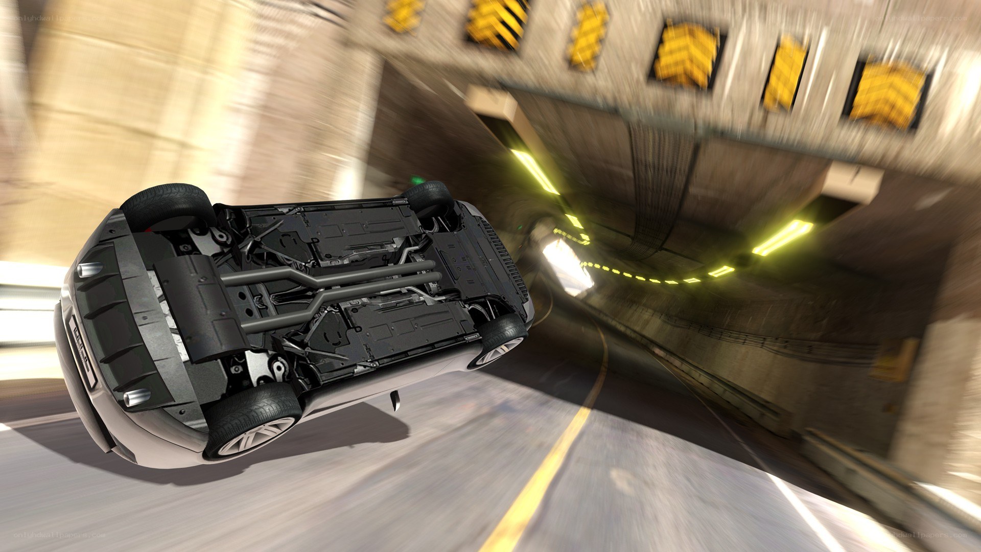 car in tunnel from below