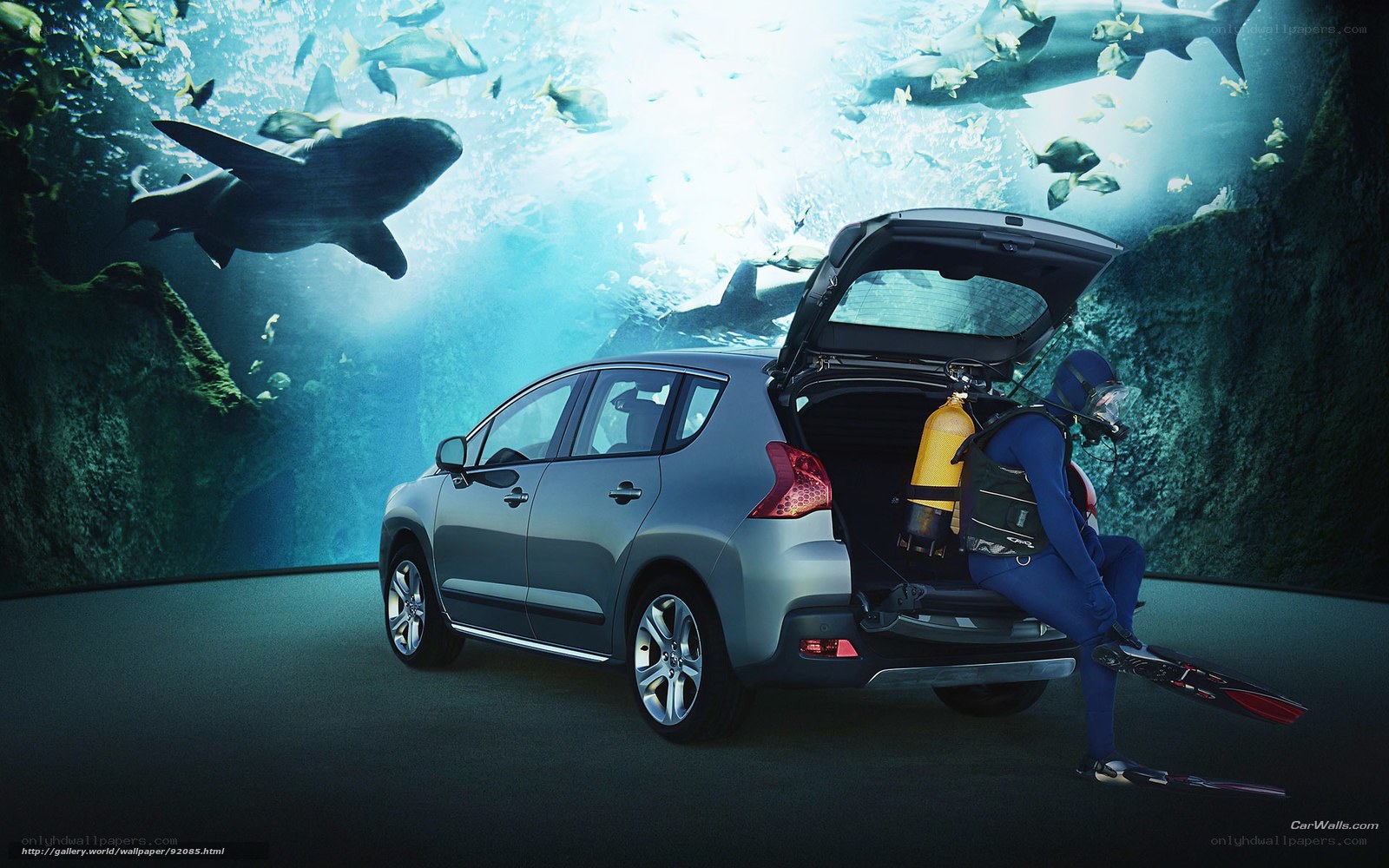 Car in underwater scene