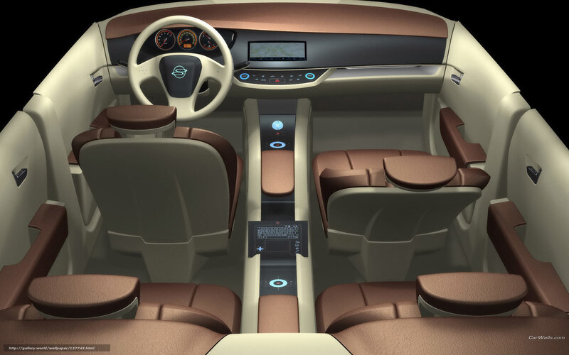 Car Interior — Beige, Modern, 3d Render, Steering Wheel, Dashboard