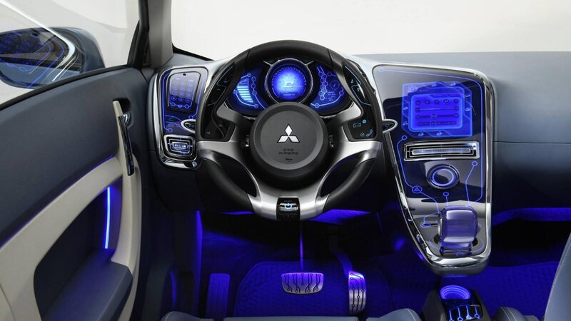 Car Interior — Blue, Futuristic, 3d Render, Steering Wheel, Dashboard