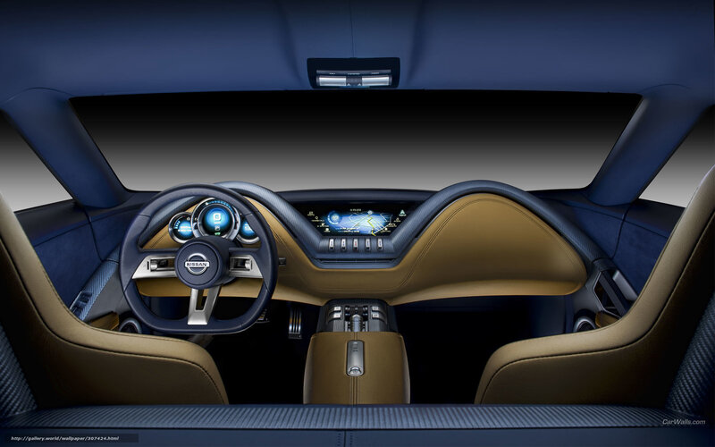Car Interior — Blue, Futuristic, 3d Render, Steering Wheel