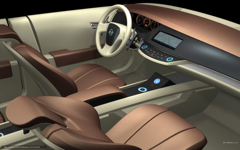 Car Interior — Brown, Modern, 3d Render, Steering Wheel, Dashboard