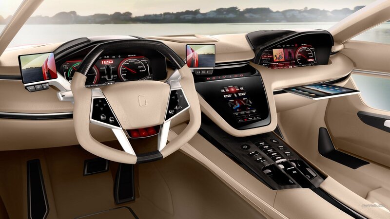 Car Interior Dashboard — Beige, Modern, 3d Render, Steering Wheel