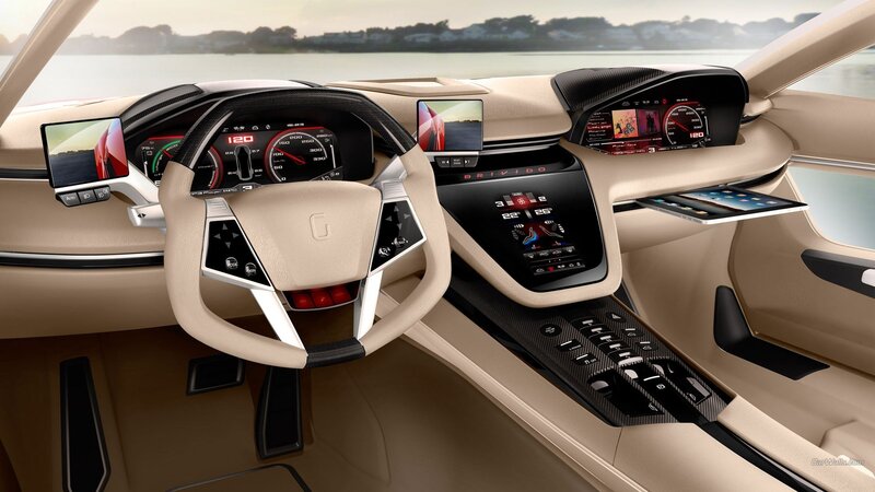 Car Interior Dashboard — Beige, Modern, Afternoon, 3d Render, Steering Wheel