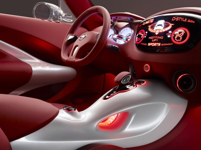 Car Interior — Red, Futuristic, 3d Render, Steering Wheel, Dashboard, Center Console, White