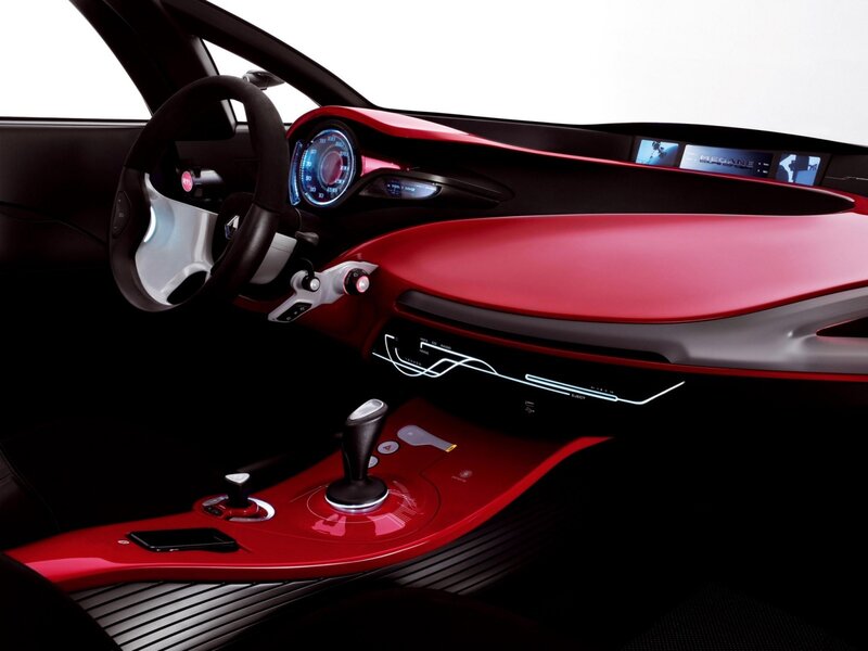 Car Interior — Red, Futuristic, 3d Render, Steering Wheel, Dashboard, Gear Shift