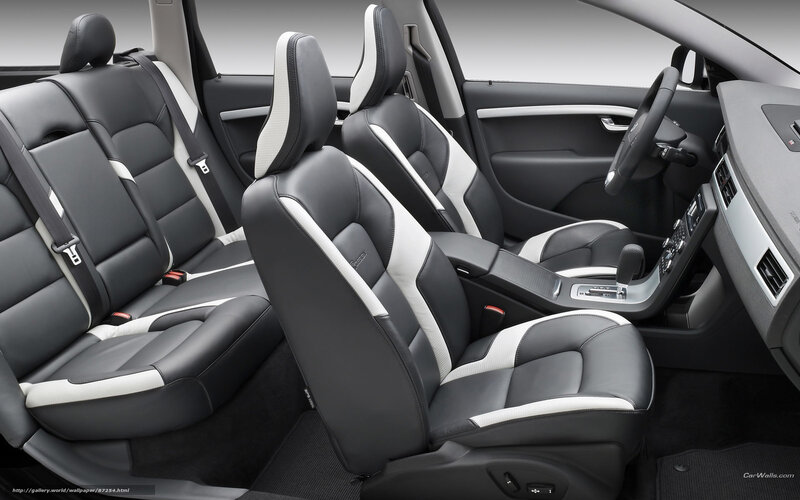 car interior with black and white seats