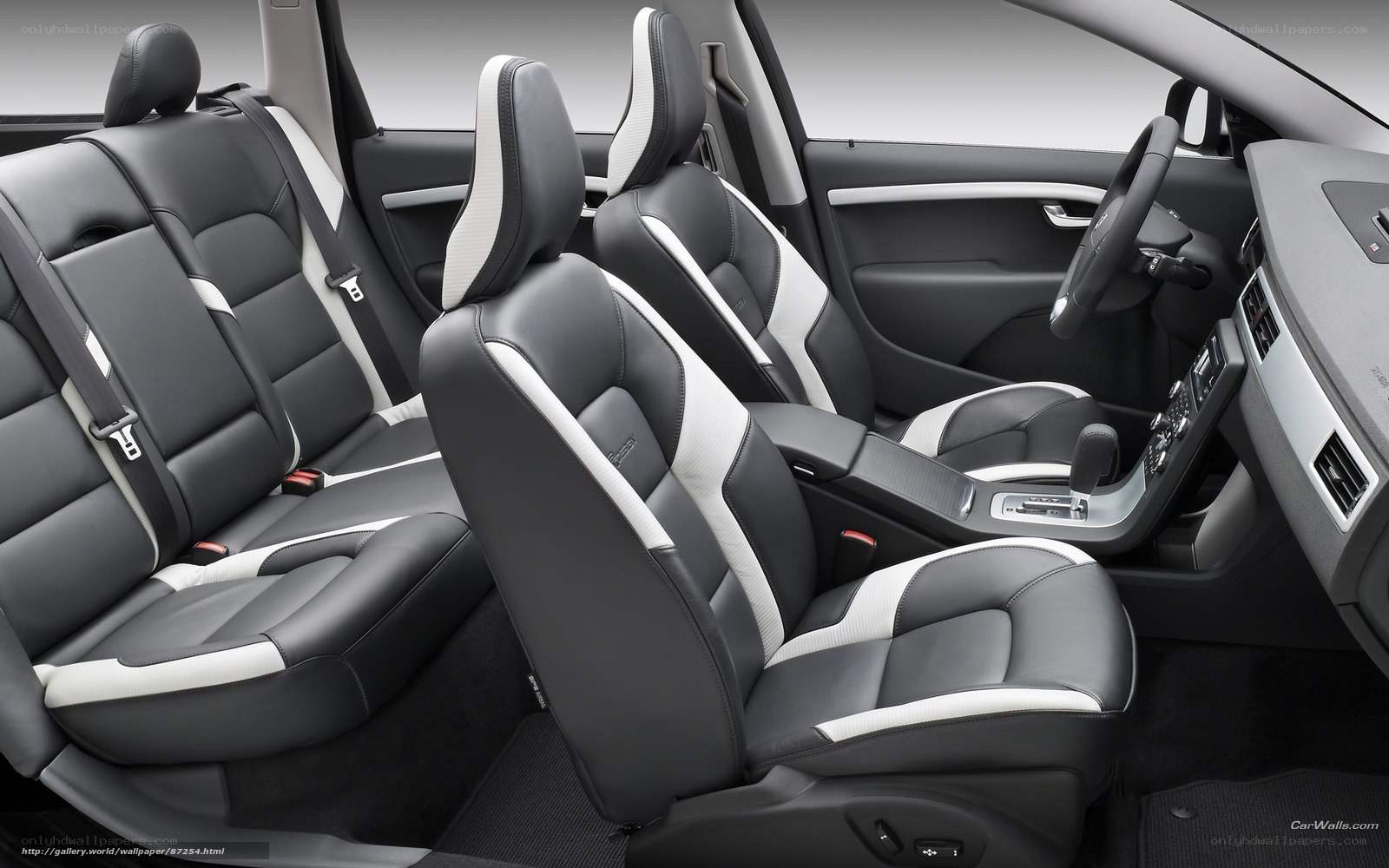 car interior with black and white seats
