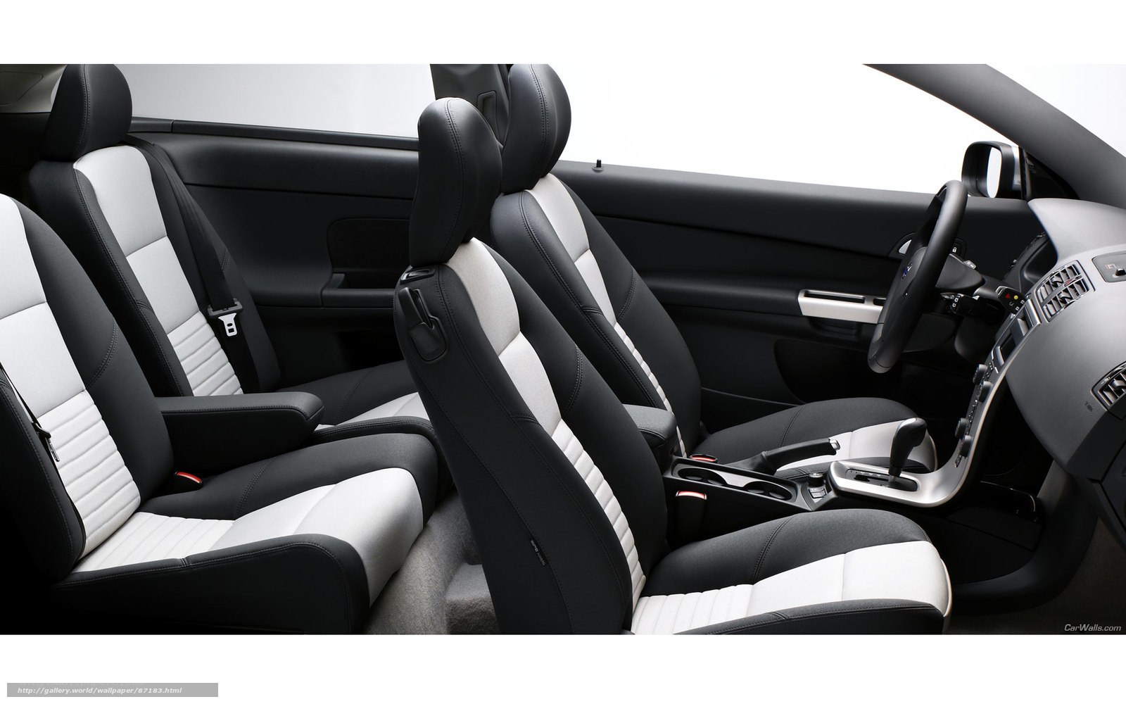 car interior with black and white seats