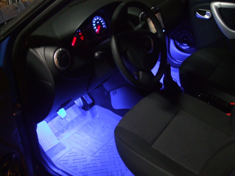 car interior with blue lighting