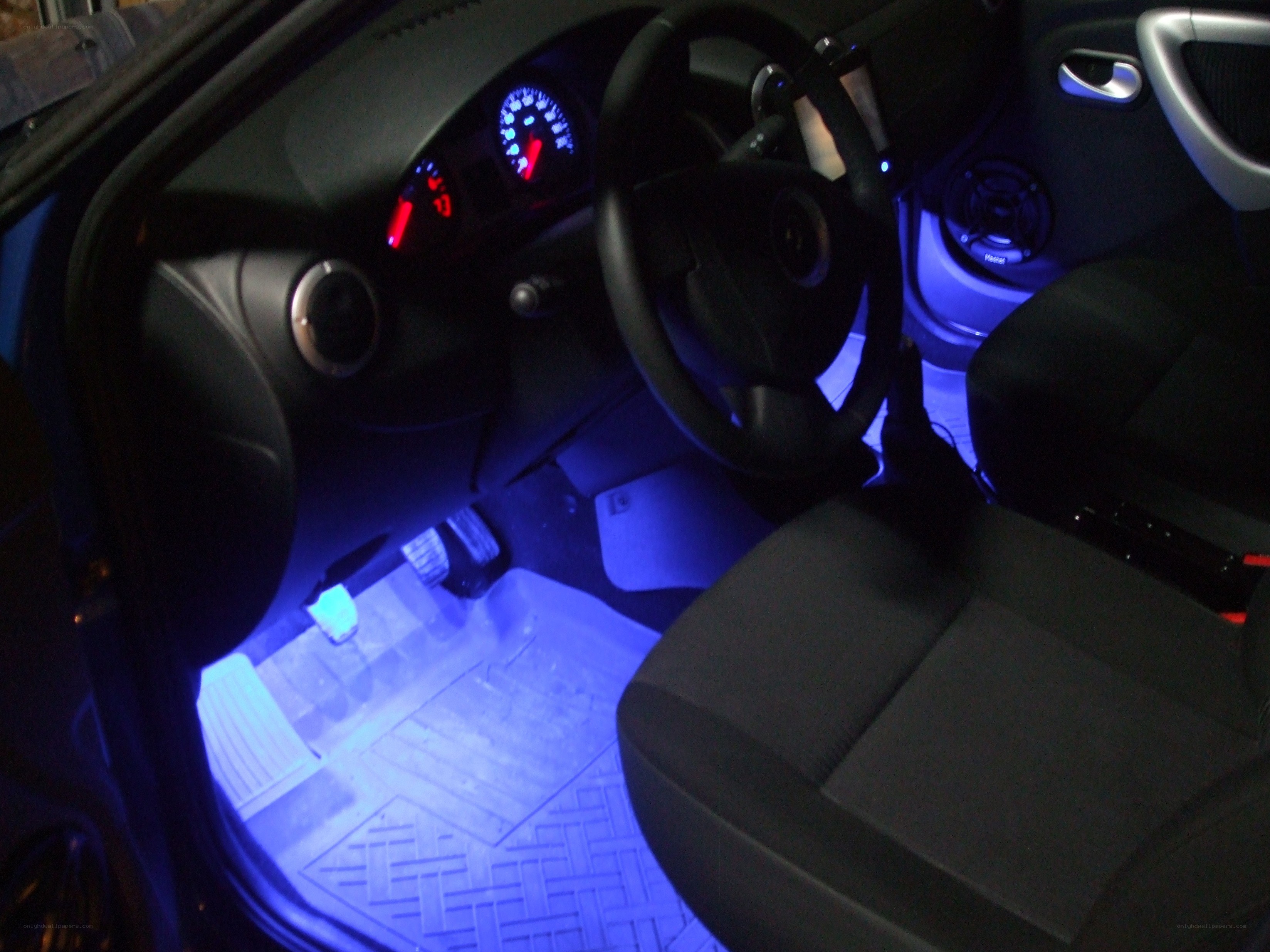 car interior with blue lighting